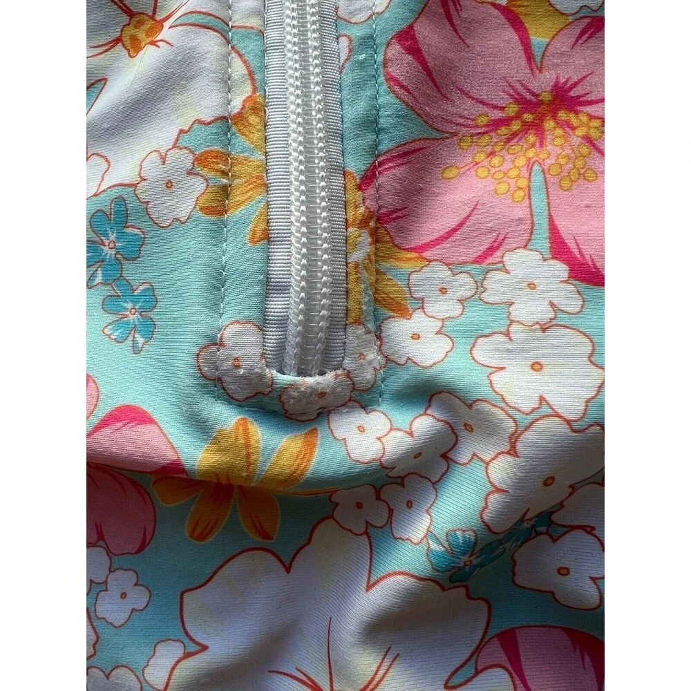 Los Angeles Boutique Girls Floral One Piece Zip Front Long Sleeve Swim Beach 4-5